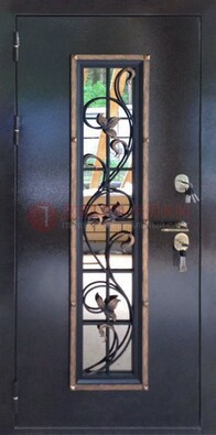 Железная дверь с порошковым напылением стеклом и ковкой ДСК-279 в Электрогорске