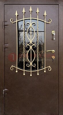 Стальная дверь Порошок со стеклом и ковкой для дома ДСК-280 в Электрогорске
