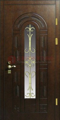 Дизайнерская металлическая дверь со стеклом и ковкой ДСК-50 в Электрогорске