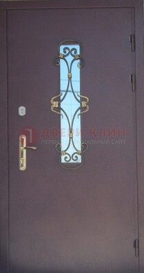 Металлическая дверь со стеклом и ковкой ДСК-77 в Электрогорске