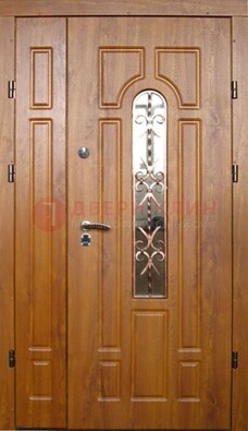 Стальная дверь со стеклом и цветной ковкой ДСК-78 для панельного дома в Электрогорске