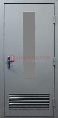 Серая металлическая техническая дверь с декоративной вставкой ДТ-14 в Электрогорске
