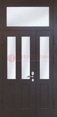 Черная тамбурная дверь со стеклянными вставками ДТМ-38 в Электрогорске