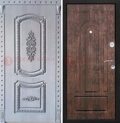 Железная дверь с узором и виноритом внутри Тисненый орех ДВТ-102 в Электрогорске