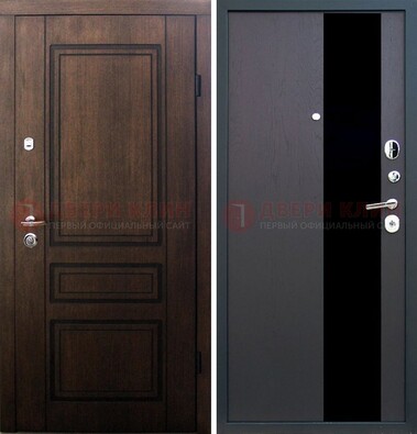 Входная дверь Итальянский орех с МДФ с черным стеклом ДМ-1199 в Электрогорске