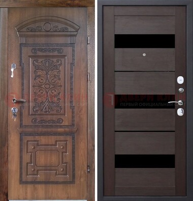 Стальная коричневая филенчатая дверь с виноритом и темной МДФ ДВТ-122 в Электрогорске
