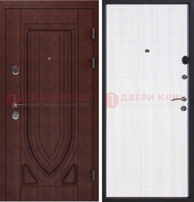 Уличная темная филенчатая дверь с виноритом и МДФ Белый ясень ДВТ-141 в Электрогорске
