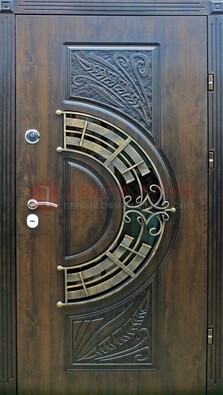 Металлическая филенчатая дверь с виноритом и стеклом ДВТ-144 в Павловском Посаде