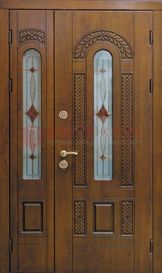 Темная стальная дверь с виноритом и стеклом ДВТ-179 в Электрогорске