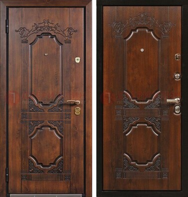 Коричневая железная дверь с виноритом и узором ДВТ-211 в Электрогорске