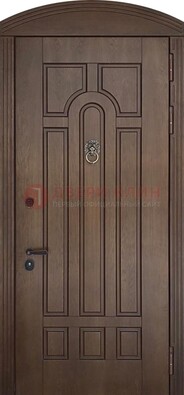 Коричневая стальная дверь с виноритом в форме арки ДВТ-237 в Электрогорске