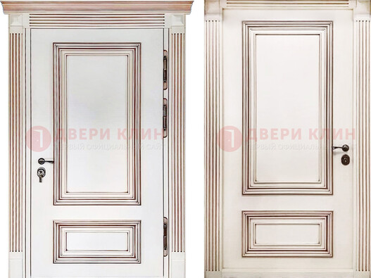 Белая металическая дверь с виноритом для дома ДВТ-239 в Электрогорске