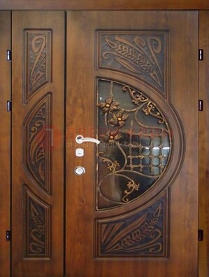 Металлическая дверь с виноритом и резной панелью внутри ДВТ-70 в Электрогорске