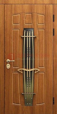 Входная коричневая дверь с терморазрывом и фрезерованной МДФ ДВТ-75 в Электрогорске
