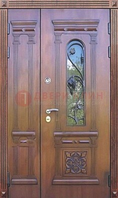Железная коричневая филенчатая дверь с виноритом и МДФ ДВТ-85 в Электрогорске