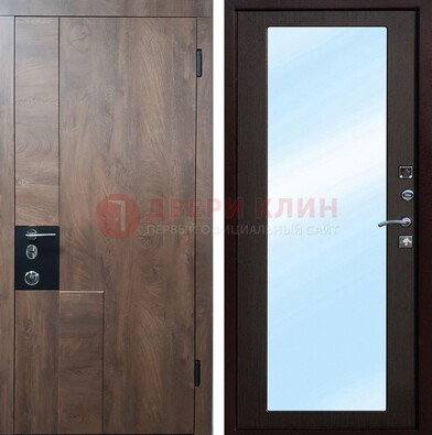Коричневая металлическая дверь c МДФ с зеркалом ДЗ-106 в Электрогорске