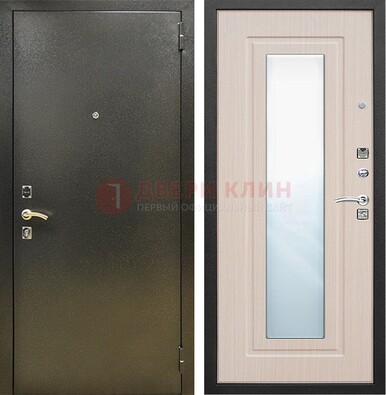 Входная темная дверь c порошковым покрытием и МДФ Белый дуб и зеркалом ДЗ-112 в Электрогорске