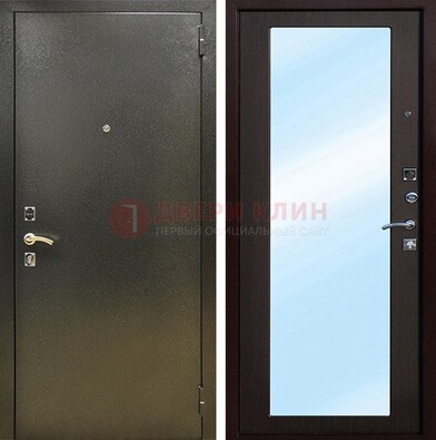 Входная темно-серая дверь c порошковым покрытием и МДФ с зеркалом ДЗ-114 в Электрогорске