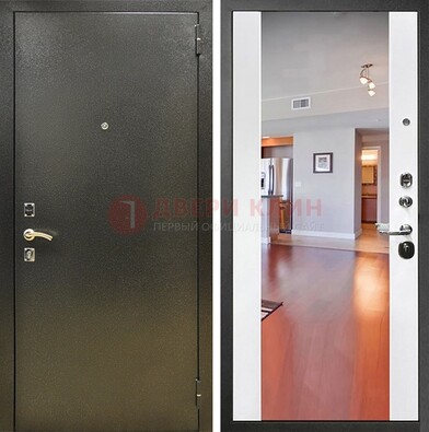 Входная темно-серая дверь c порошковым покрытием и Белой МДФ с зеркалом ДЗ-115 в Электрогорске