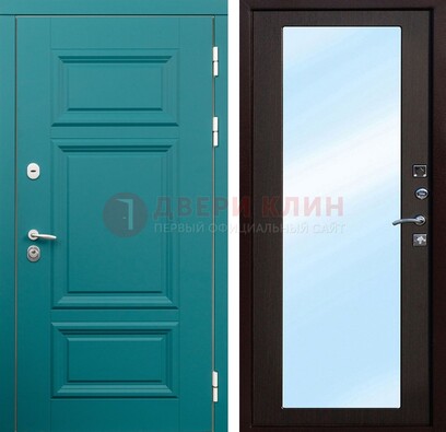 Зеленая входная дверь терморазрыв c виноритом и МДФ с зеркалом ДЗ-122 в Электрогорске