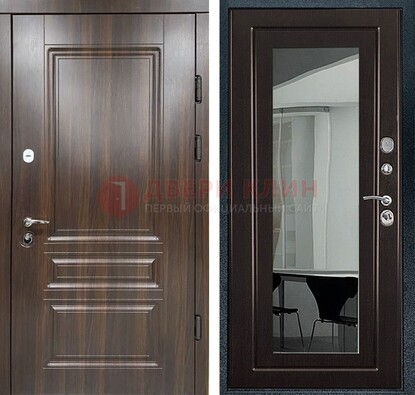 Железная коричневая дверь с МДФ Венге c зеркалом ДЗ-124 в Электрогорске