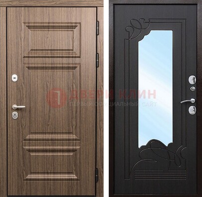 Входная коричневая дверь с зеркалом МДФ Венге ДЗ-127 в Электрогорске