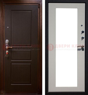 Коричневая железная дверь с панелями МДФ и зеркалом ДЗ-133 в Электрогорске