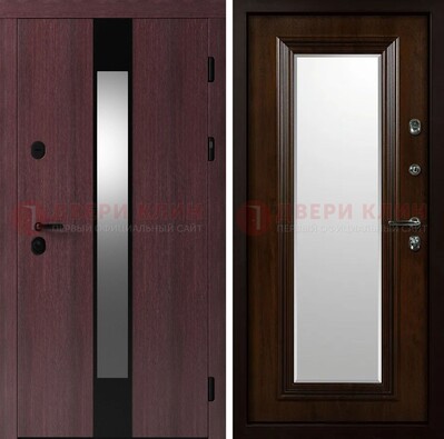 Темная стальная дверь МДФ с обеих сторон с зеркалом ДЗ-143 в Электрогорске