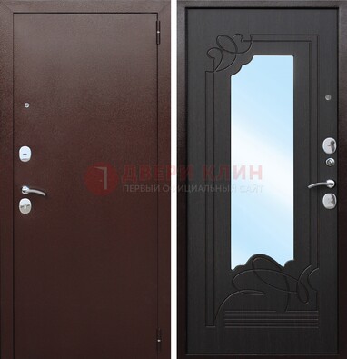 Коричневая стальная дверь с зеркалом ДЗ-18 в Электрогорске
