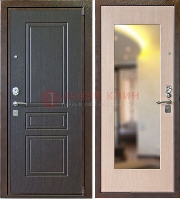 Коричневая стальная дверь с зеркалом МДФ внутри ДЗ-27 в Электрогорске