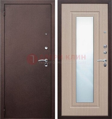 Коричневая стальная дверь с зеркалом МДФ внутри ДЗ-38 в Электрогорске