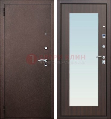 Коричневая входная дверь с зеркалом МДФ внутри ДЗ-40 в Электрогорске