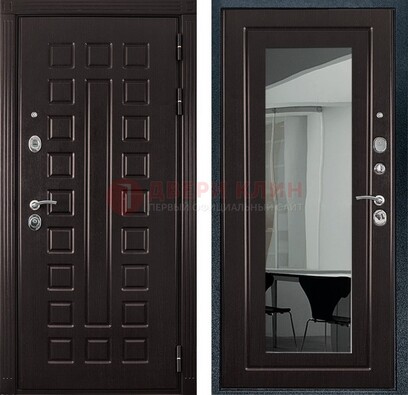 Темная металлическая дверь с зеркалом МДФ внутри ДЗ-4 в Электрогорске