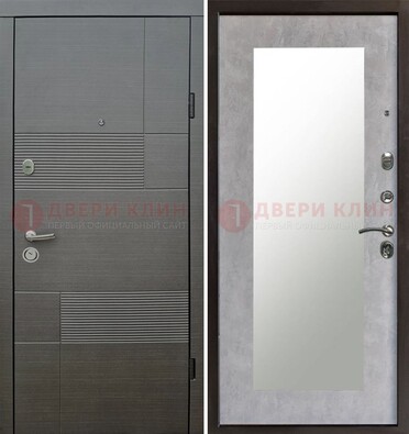 Серая входная дверь с МДФ панелью и зеркалом внутри ДЗ-51 в Электрогорске