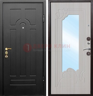 Темная входная дверь с МДФ Беленый дуб и зеркалом ДЗ-58 в Электрогорске