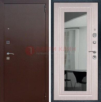 Входная дверь с порошковым напылением Медный антик/Белый дуб с зеркалом ДЗ-63 в Электрогорске