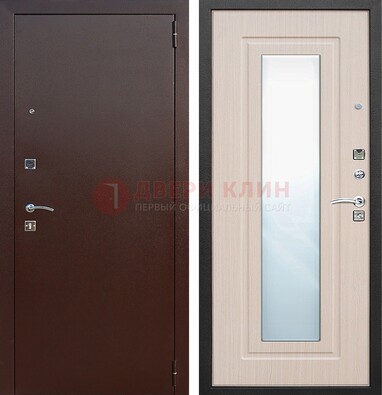 Входная дверь с порошковым покрытием филенчатой МДФ и зеркалом ДЗ-65 в Электрогорске