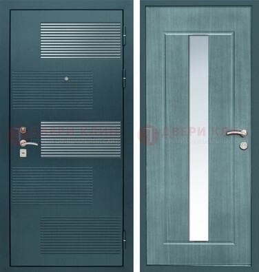 Входная дверь с зеркальной вставкой внутри с голубым МДФ с зеркалом ДЗ-71 в Электрогорске