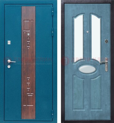 Голубая металлическая дверь МДФ с тремя зеркальными вставками ДЗ-78 в Электрогорске