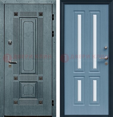 Голубая филенчатая дверь с МДФ и зеркальными вставками внутри ДЗ-80 в Электрогорске