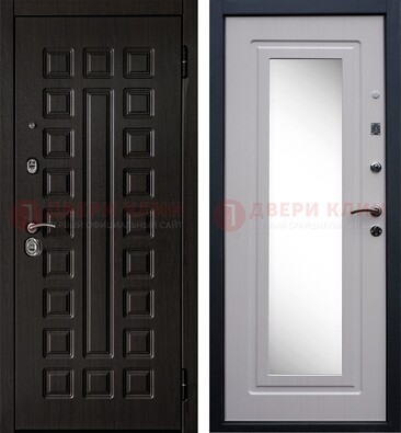 Черная филенчатая металлическая дверь МДФ с зеркалом ДЗ-83 в Электрогорске