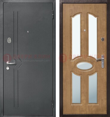 Железная серая дверь с порошковым напылением и МДФ с зеркалом ДЗ-90 в Электрогорске