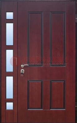 Красная входная полуторная дверь со стеклом ПЛ-10 в Электрогорске