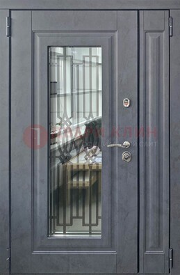Серая стальная дверь Винорит со стеклом и ковкой ПЛ-29 в Электрогорске